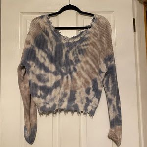Cropped Tie Dye V Neck Sweater